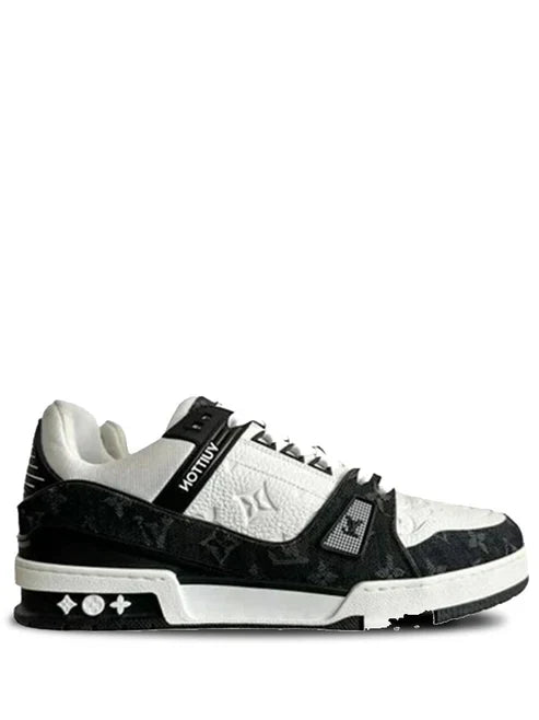 Louis Vuitton Trainer Monogram Denim White Black Leather Shine