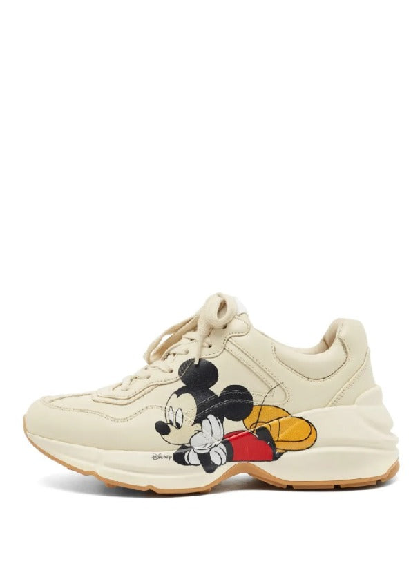 Guccii. Disney x Mickey Mouse Rhyton Sneakers Cream Leather