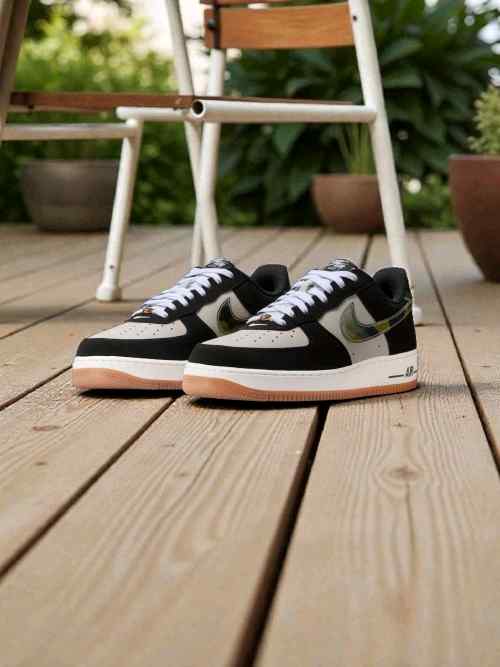 Nikee AirForce 1 Low Black Patent Camo Swoosh 337